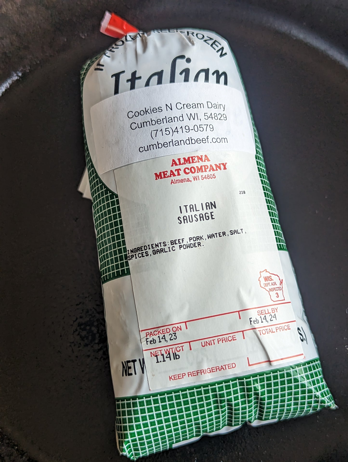 Beef Sausage (ground) ~ Italian Seasoned ~ 50% beef